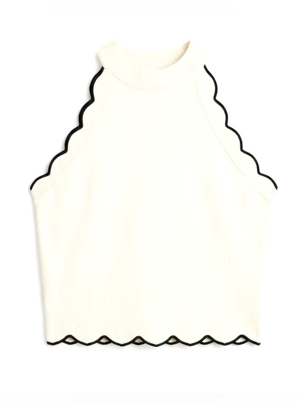 Cream Knit Two Piece Set Scalloped Halter Crop Top Wavy Stripe Midi Skirt Size M - Picture 4 of 11